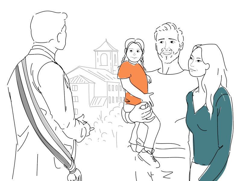 Illustration d'un élu accueillant une jeune médecin généraliste et sa famille