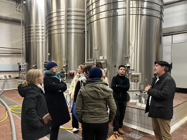 Visite des caves de Crouseilles par les internes en stage dans les Pyrénées-Atlantiques dans le cadre du séjour découverte concocté par Présence médicale 64